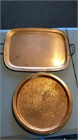 2 Copper Trays 11.5 by 15.5 in and 12.25 in Wide