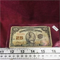 1923 Dominion Of Canada 25 Cent Paper Money Bill