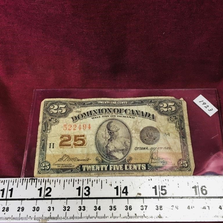 1923 Dominion Of Canada 25 Cent Paper Money Bill