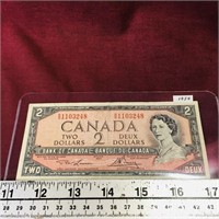 1954 Canada $2 Banknote Paper Money Bill