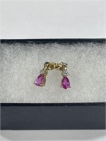 10k Gold Diamond & Pink Stone Earrings