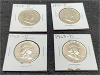 (4) 1963-D Franklin Half Dollars AU