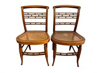 Pair antique cane seat tiger maple side chairs