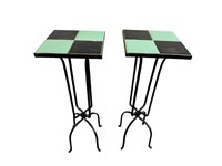 Pair mid-century tile top patio tables