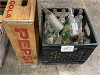 OLD POP BOTTLES & WOODEN PEPSI CRATE