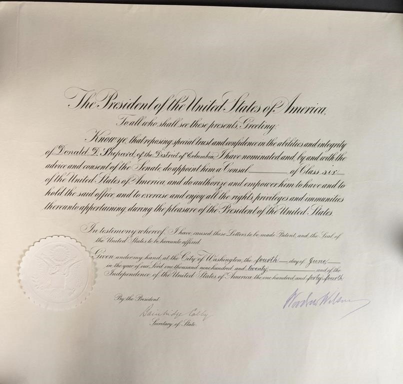 Woodrow Wilson Presidential Signed Document