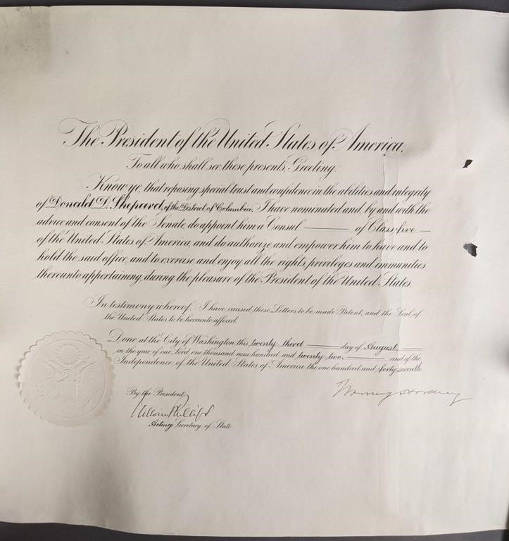Warren Harding Presidential Signed Document