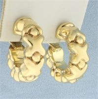 Italian Puffy X Design Hoop Earrings in 14k Yellow