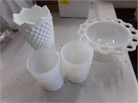 4 milk glass items