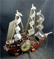 Mid Century Wood Chrome T V Ship Clock & Light