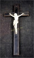 Antique 12" Wood Cast Metal Jesus Wall Crucifix