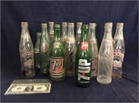 lot of vintage glass pop bottles Pepsi 7-Up Royal