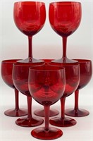 (8) Ruby Red Bohemian Glass Goblets / Stems