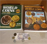 2 Large Coin Collectors Books & Foreign Money