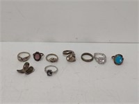 8 Sterling rings, 1 fashion ring