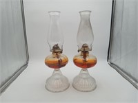 2 Glass oil lamps and shades