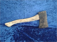 Hatchet with solid wood handle. Used. 15.5 inches
