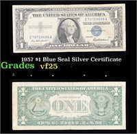 1957 $1 Blue Seal Silver Certificate Grades vf+