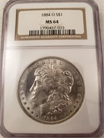 1884-O Morgan  Silver  Dollar, Graded NGC MS64