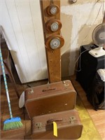 2 Vintage suitcases & hanging barometer