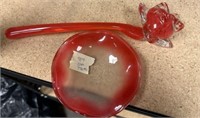 Murano Style Glass Flower and Red Bowl