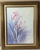 Floral Iris Print in Ornate Gold Tone Frame