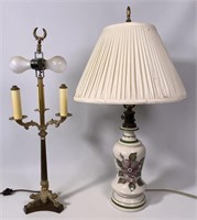 Brass and iron lamp, 3 faux candles, 5.5" base,