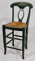 Rush seat bar stool, green paint, Pottery Barn,