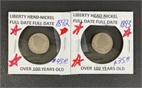 1892 & 1893 Liberty Head Nickel Coins