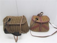 (2) Vintage wicker fishing creels with leather