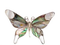 Large silver, MOP, abalone butterfly brooch