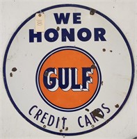"Gulf Credit Cards" Double-Sided Porcelain Sign