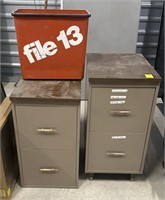 2 Filing Cabinets & Metal Trash Can