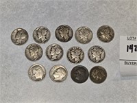 9 Mercury dimes 1936-45, 4 Roosevelt 52,56,6?, 69