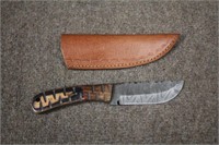 Handmade Fixed 4" Blade Damascus Steel Knife,9' Ov