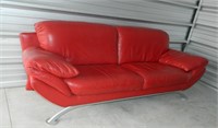 Vintage Red Leather Couch & Chair