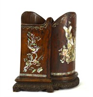 Chinese Mother Pearl Inlaid Wood Chop Stick Holder