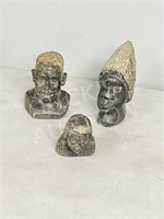 3 vintage African carved stone busts - 3.5" to 7"