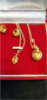 14K gold set necklace, bracelet, earrings.