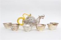 Chinese Silver Teapot and Cups Set