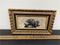Small Framed Antique Hair Piece- Has Small Crack