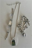 Silver jewelry - necklace, charm bracelet, watch