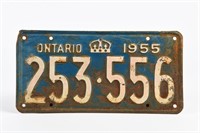 1955 ONTARIO SINGLE  EMBOSSED METAL LICENSE PLATE