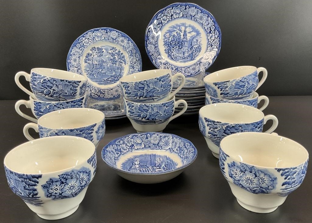 Liberty Blue & White China Cups, Saucers & More