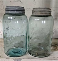 Pair Of Vintage No Shoulder Quart Mason Jars