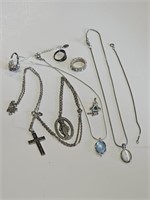 Silver Toned Jewelry inc. Necklaces, Rings, Brace.