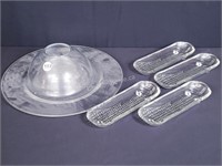 GLASS TRAY WITH CENTRE PIECE + CORN HOLDERS