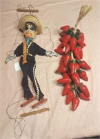Vintage Puppet with Guns and Glass Pepper Decor