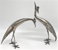 2 Antique Silverplate Egret Bird Figurines