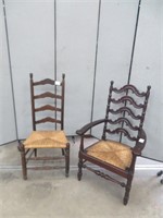 2 LADDER BACK DINING CHAIRS W/ WICKER SEATS